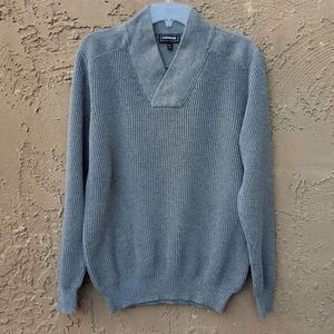 Express Waffle Knit Shawl Collar Long Sleeve Gray Sweater